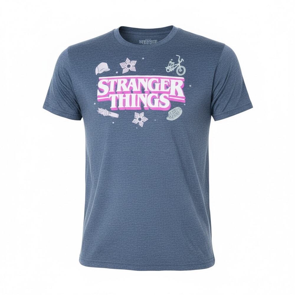 Stranger Things Netflix Graphic T-Shirt LG Blue Pink Logo